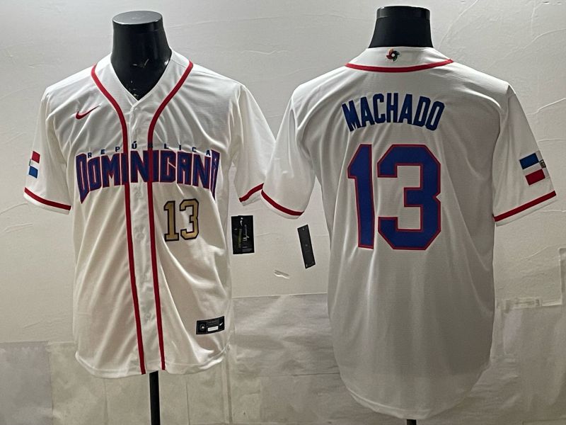 Men 2026 World Cub #13 Machado White Game Nike MLB Jersey style 002